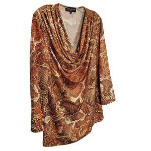JNY Collection Size XL Shirt Reptile Snake Print Draped Cowl Neck Stretch Jersey